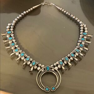 Silver and Turquoise Navajo Squash Bloom necklace